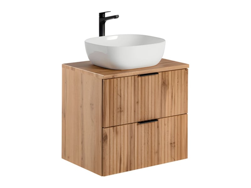 Ensemble de salle de bain noxera 60 cm – chêne wotan – meuble sous vasque avec plan pour vasque et vasque - Conforama A