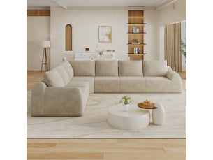 Canapé d'angle modulable 334x267x85cm - 6 places compressé + mousse haute élasticité - chenille - kaki