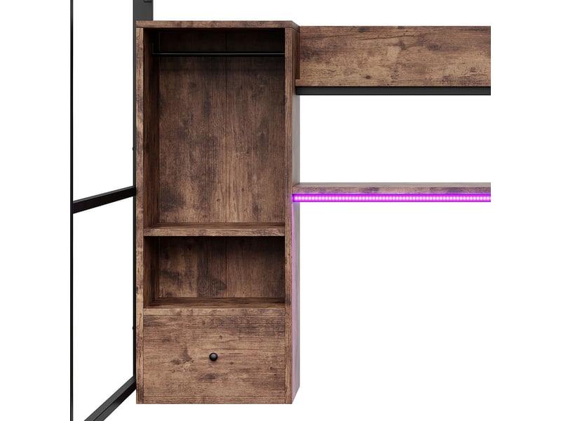  Lit mezzanine avec bureau 140x200cm - led 1 tiroir - lit mezzanine - métal étagères escalier, rangements, noir, lit ado, lit double  - Conforama D