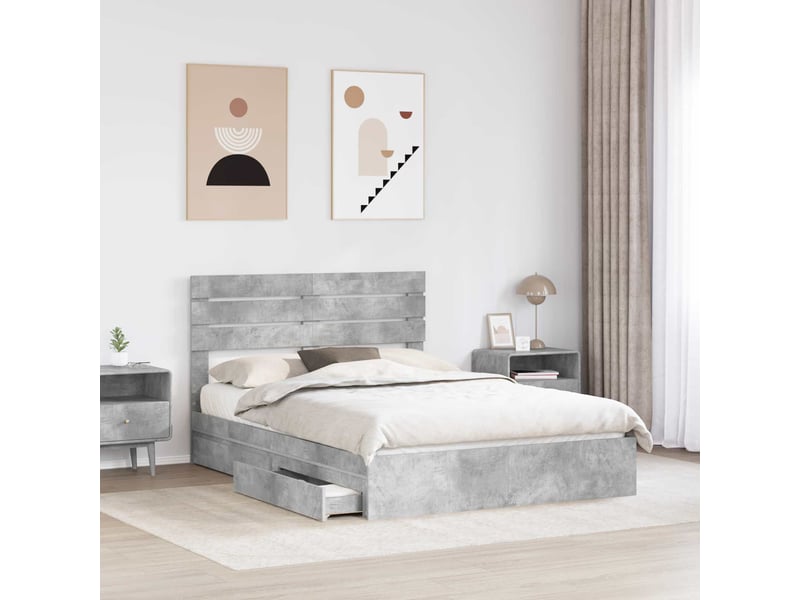 Lit double- lit adulte - lit de rangement gris béton 150 x 200 cm bois d'ingénierie - Conforama B