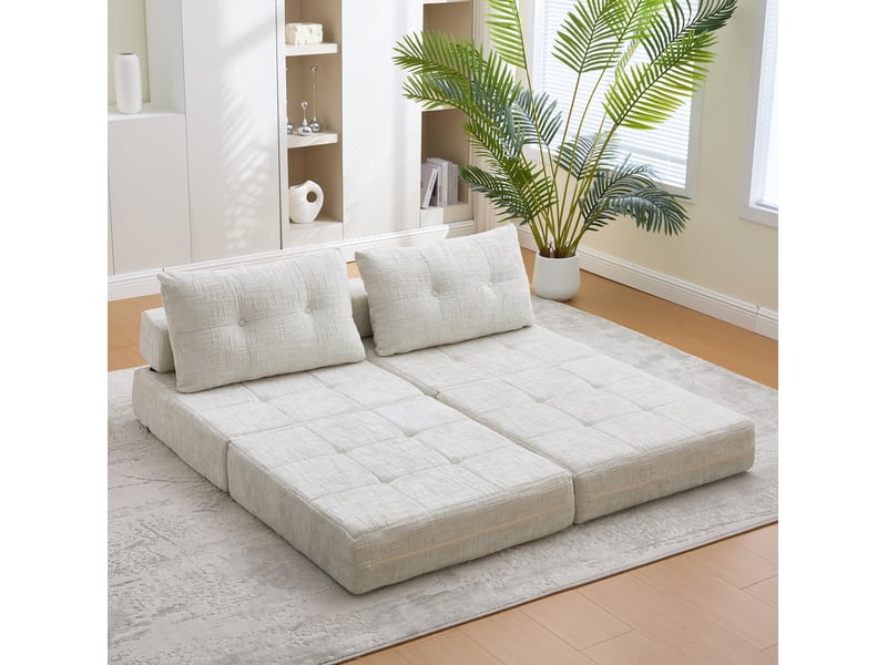 Canapé-lit pliant modenvie 1 place en chenille beige 79 x 79 x 57 cm  - Conforama B