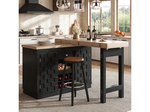 Îlot de cuisine 120x40x74,2 cm - meuble de rangement 2 portes et 2 tiroirs, plateau pivotant et porte-bouteilles - noir