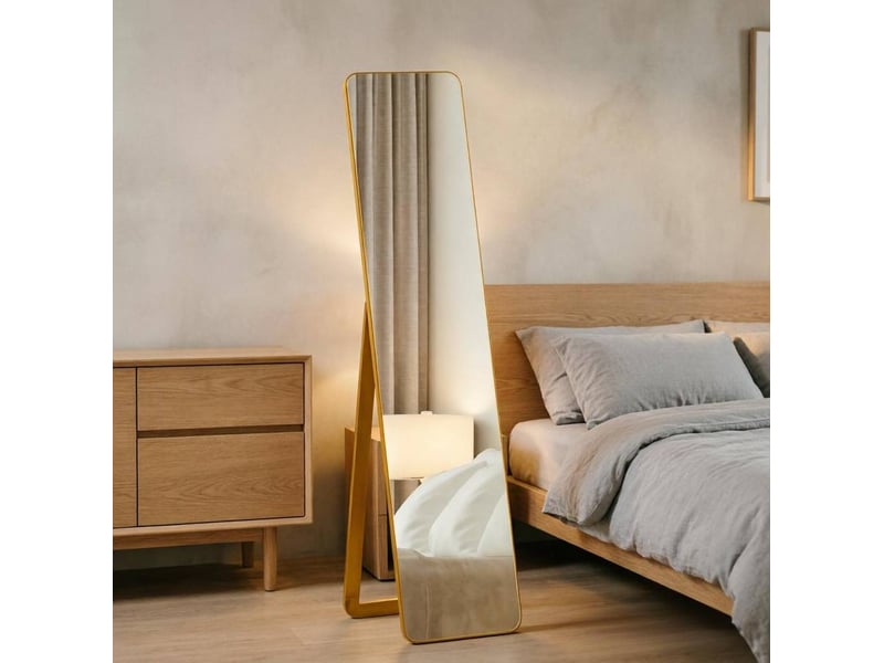  Miroir sur pied rectangulaire coloris noyer clair  37 x 43 x 156 cm, à poser ou à fixer au mur  - Conforama B