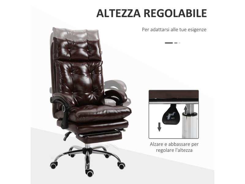 Fauteuil de bureau en cuir pu marron avec dossier inclinable à 135° - Conforama E