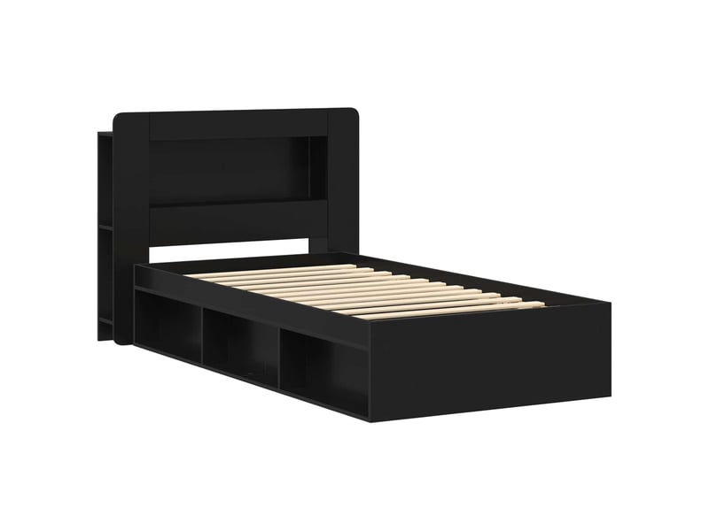  Lit simple- lit adulte -  cadre de lit avec rangement noir 90 x 190 cm bois d'ingénierie  - Conforama B