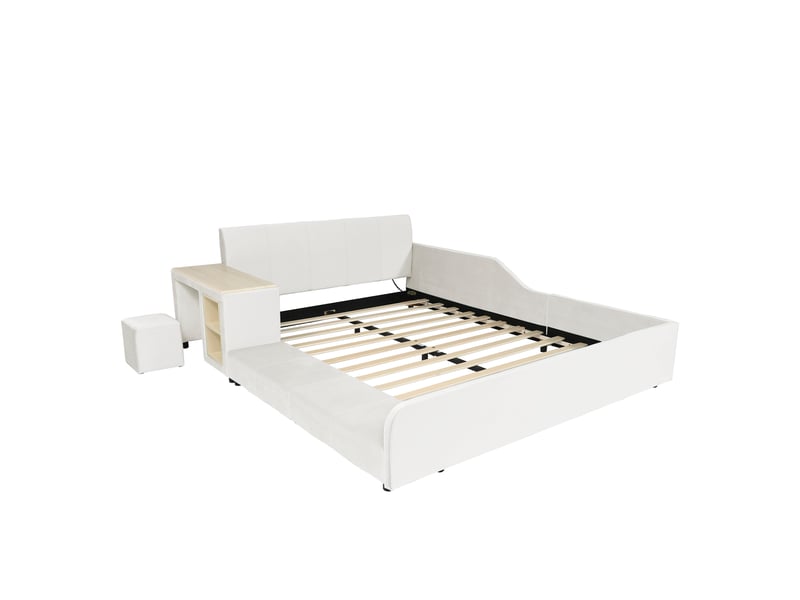  Lit blanc en velours avec bureau et tabouret, 140 x 200 cm  - Conforama R