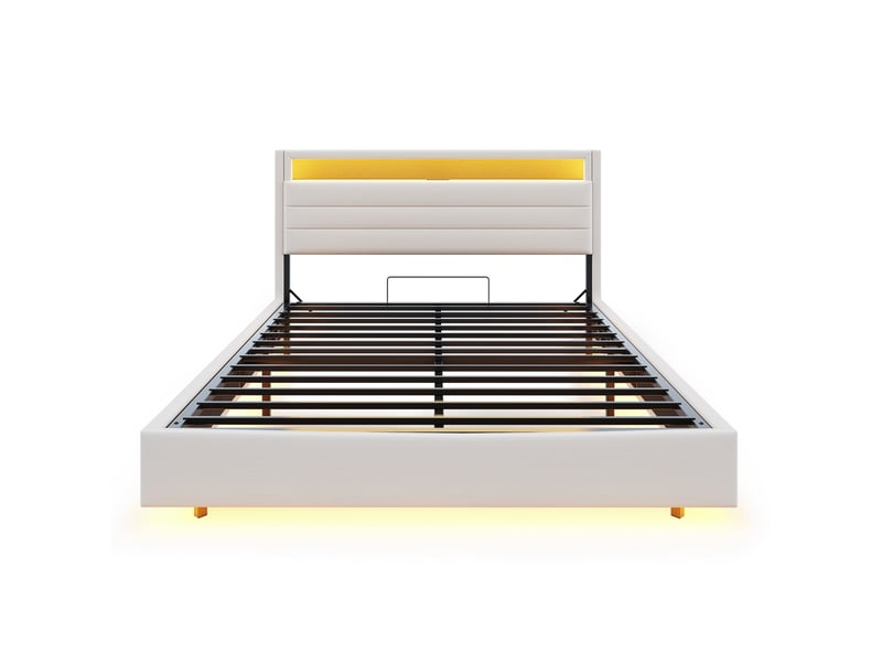  Lit adulte 160x200cm,lit coffre en lin avec lumière led,prise usb,tête de lit réversible et pieds cachés,beige lit adulte beige - Conforama D