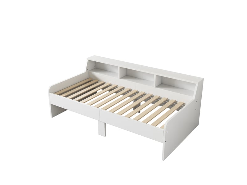  Lit banquette 90x200 cm blanc avec deux tiroirs et compartiments de rangement  - Conforama R