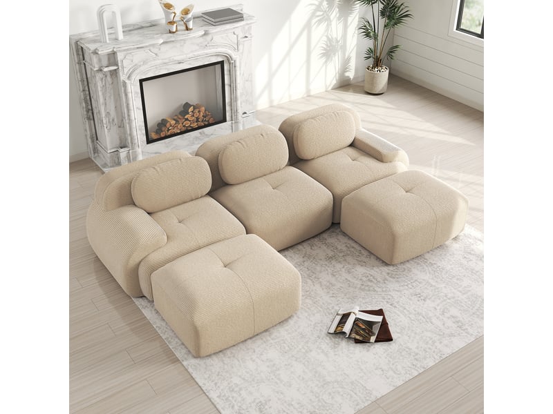  Canapé 3 places d’angle panoramique en velours côtelé beige, largeur 298 cm, sans cadre W3325S00036 - Conforama B