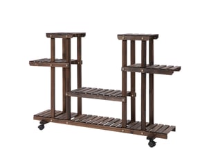 Support pour plantes 123,5x33x80 cm – marron foncé – 6 niveaux, 4 roulettes, usage intérieur et extérieur