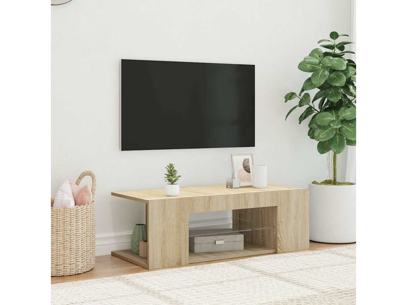  Meuble tv - banc tv - meuble de rangement avec lumières led chêne sonoma 90x39x30 cm  - Conforama B