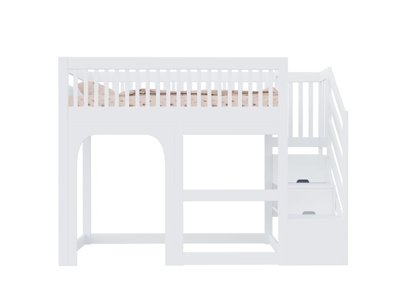 Lit mezzanine 90x200 cm avec rangement intégré et led - lit enfant avec sommier à lattes et barrières de sécurité - bois blanc - Conforama A