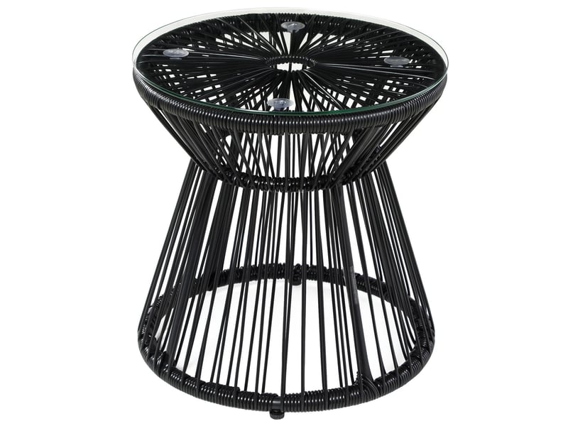  Table design tambour creux plateau en verre finition noire style bistrot forme ronde  - Conforama A