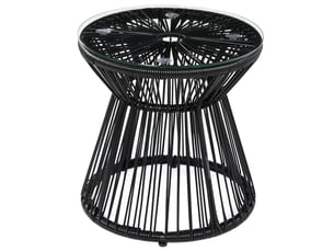 Table design tambour creux plateau en verre finition noire style bistrot forme ronde