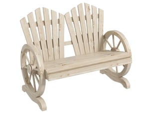 Banc de jardin, motif roue de chariot, pour 2 personnes, en bois naturel