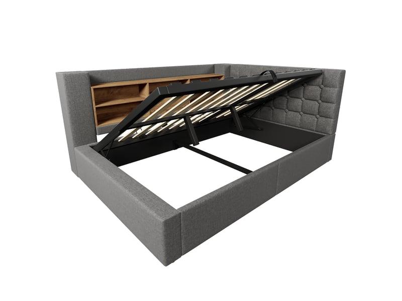  Lit coffre 140 × 190 en lin gris, tête de lit en l réversible, led et usb-c IKSETERA TRADING LTD - Conforama R