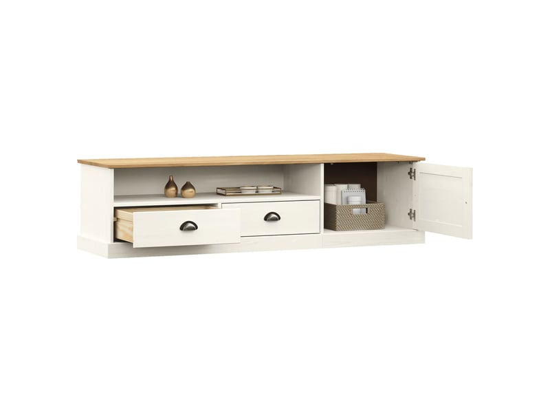  Meuble tv - banc tv - meuble de rangement vigo blanc 156x40x40 cm bois massif de pin  - Conforama C