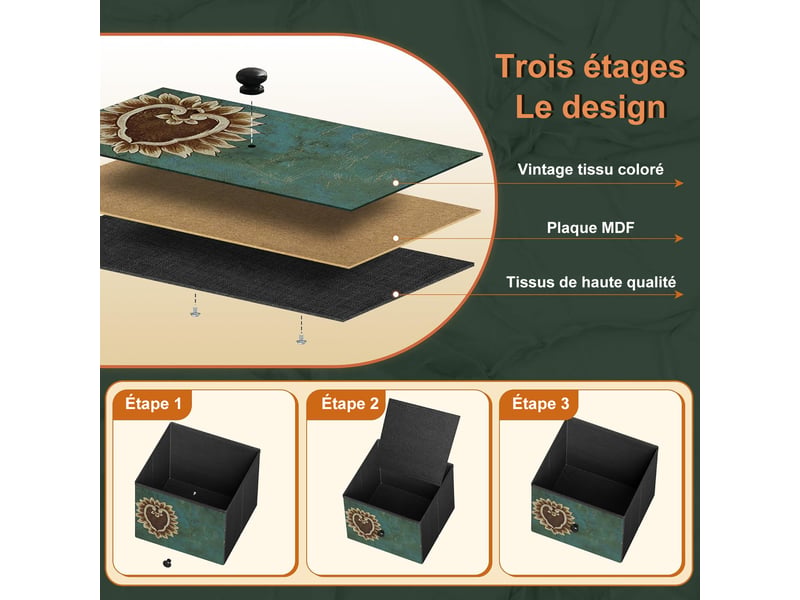  Commode 9 tiroirs, commode de rangement, tissu floral, structure en métal, pour salon, chambre, style bohème,100 x 30 x 86,5 cm  - Conforama R