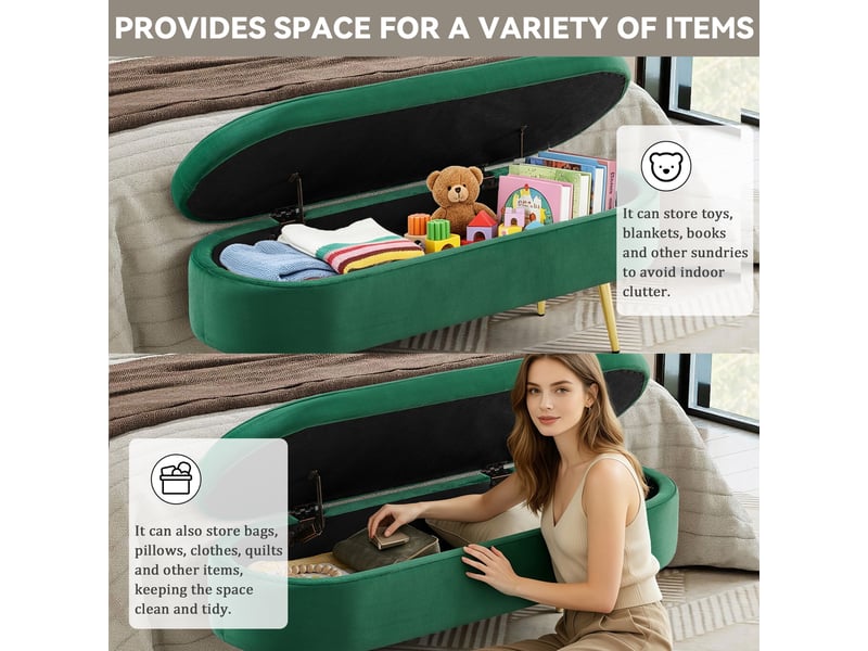  Banc coffre 20 l en velours vert et pieds en métal 110 x 40 x 42 cm W3358P451517 - Conforama E