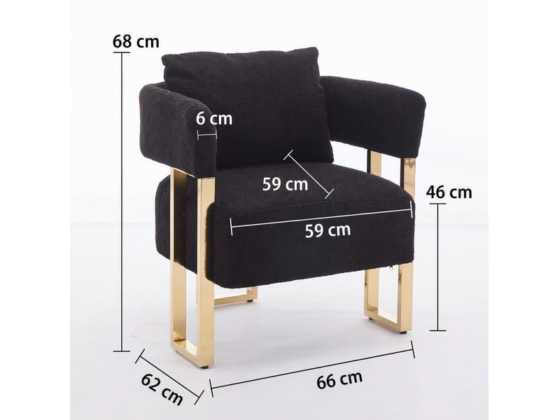  Fauteuil fixe 66x62x68 cm, design moderne, structure métal et bois, assise en velours, canapé 1 place, couleur noir  - Conforama C