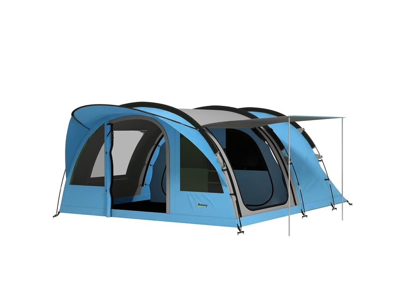  Grande tente tunnel camping 4 personnes 3-4 saisons hauteur d'homme 2 m séjour xl 3,7 m imperméable 3000mm bleu  - Conforama A