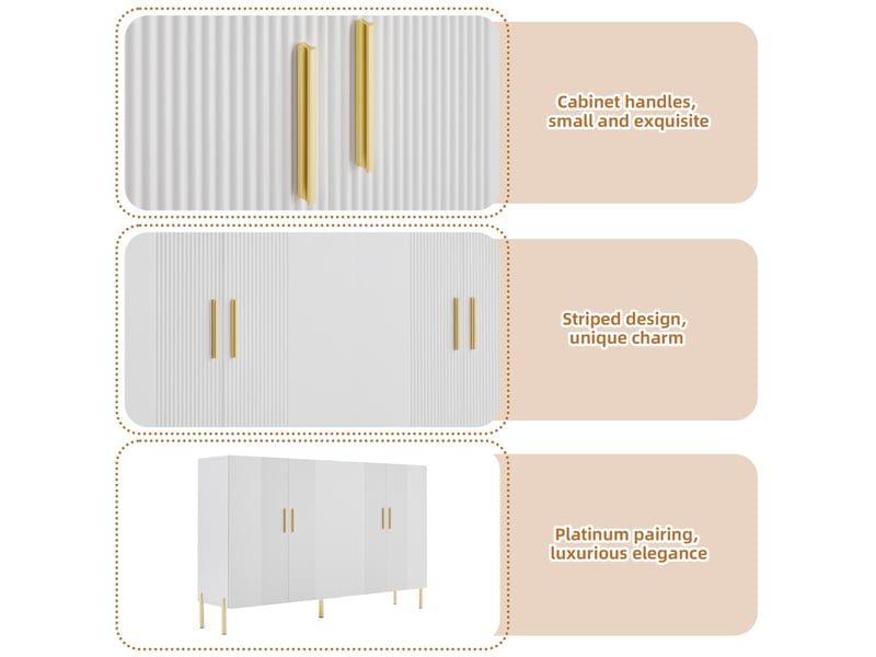  Buffet 160x35x100 cm 4 portes panneau de particules blanc mat et doré  - Conforama D