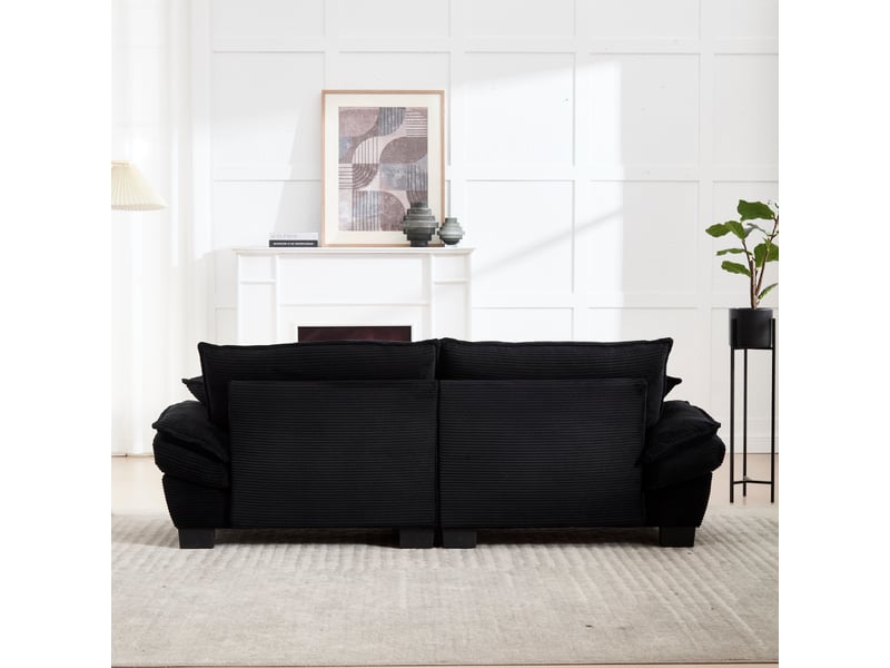  Canapé droit, 2 places, design simple, pieds en plastique, cadre en bois, oreillers latéraux, moderne, velours, noir  - Conforama R