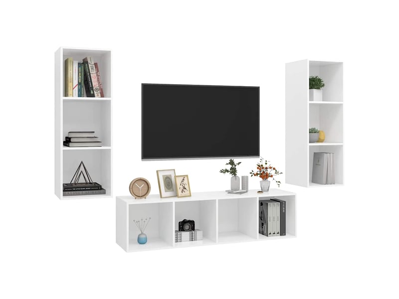  Ensemble de meuble tv - banc tv - meuble de rangement 3 pcs blanc bois d'ingénierie  - Conforama C