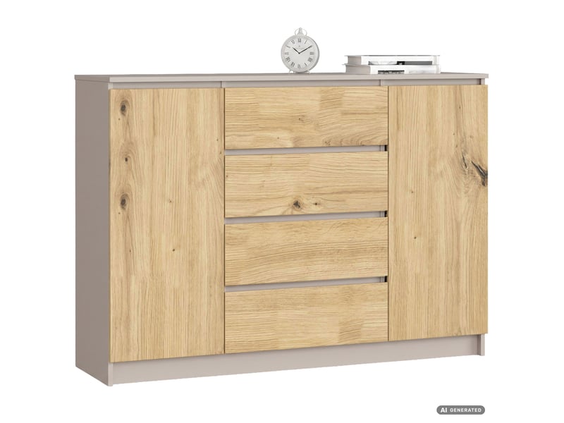  Commode k140 cachemire 138 cm 2 portes 4 tiroirs couleur chêne artisan mat 4 étagères 138x40x99 cm Commode K140 - Conforama A