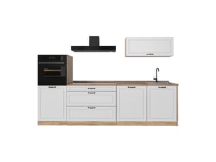 Vicco cuisine, blanc campagnechêne doré, 280cm plan de travail chêne doré