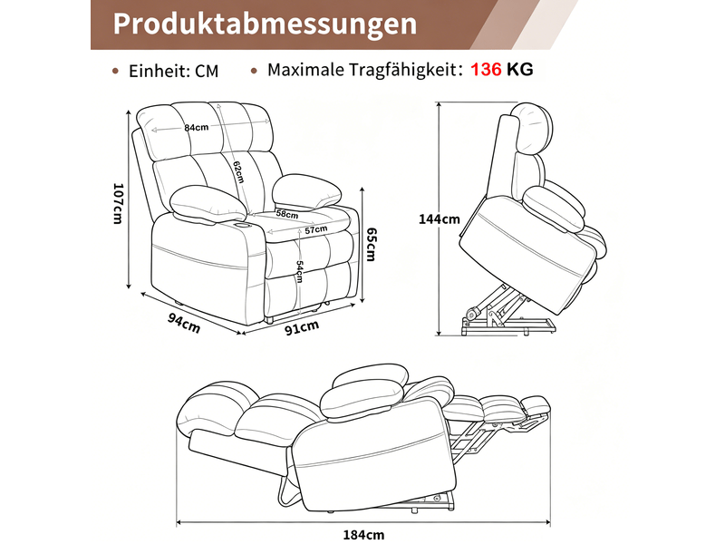 Fauteuil relax électrique releveur gris avec massage, chauffage et double moteur  - Conforama E