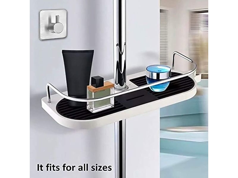  Étagère de rangement de salle‑de‑bain télescopique multifonction, support savon et crochet à serviette (tige de douche non‑fournie)  - Conforama A
