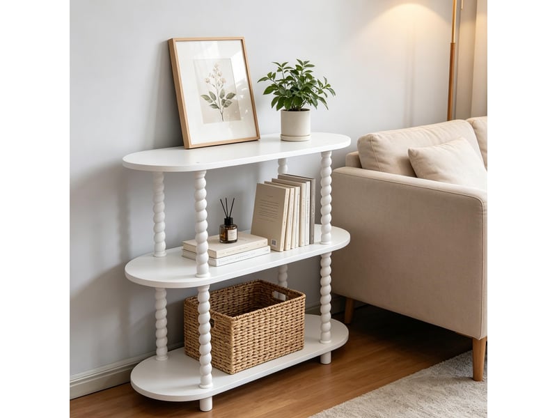  Console étroite 3 niveaux avec rangement, table d’appoint moderne pour salonchambreentrée - mdf - idéale petits espaces - blanc PHK_346MVV4G - Conforama D