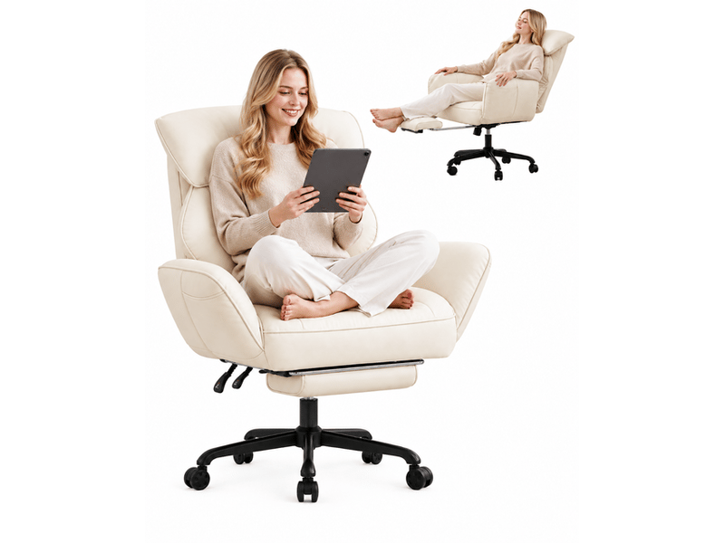 Dowinx fauteuil gaming ergonomique blanc crème avec massage, ressorts ensachés, réglages multiples, revêtement en similicuir pu, grand format - Conforama A