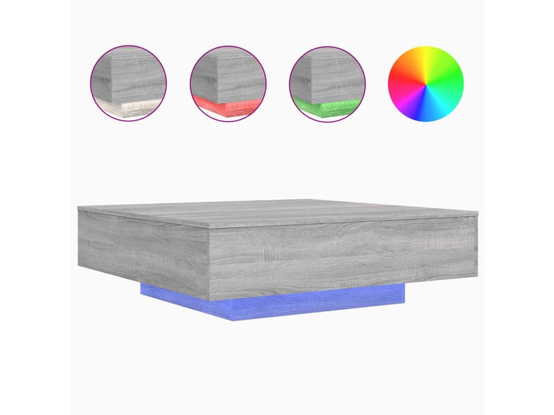Table basse - table de salon - table à thé avec lumières led sonoma gris 100x100x31 cm - Conforama A