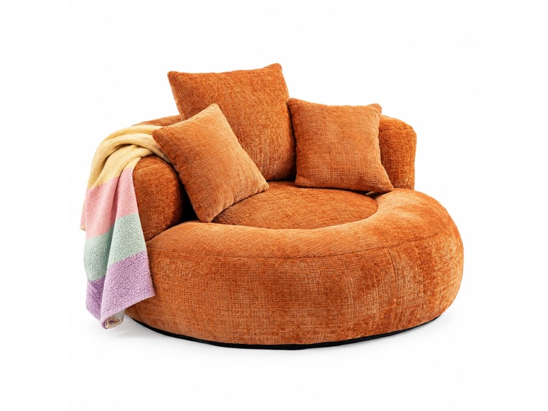 Fauteuil pouf en chenille, dossier haut avec accoudoirs et assise spacieuse, pour détente et gaming, orange - Conforama A