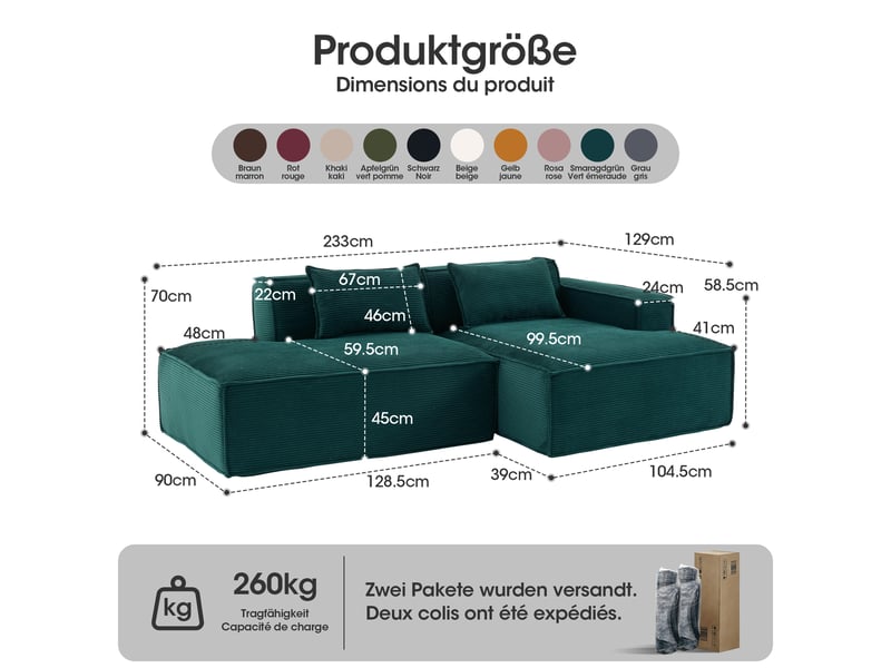  Canapé 3 places en tissu avec 2 coussins, assise ressorts ensachés et mousse haute densité, design épuré  - Conforama C
