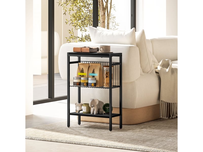  Table d'appoint industrielle noire, bout de canapé avec 3 étagères, petite table de salon gain de place, 43x18x62,5 cm  - Conforama B