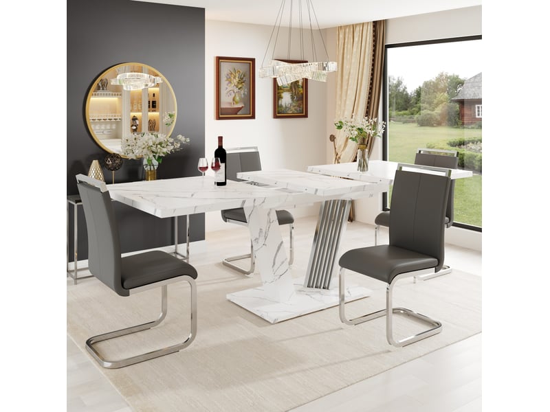 Table extensible, 120-160x80x76 cm, design moderne, pratique, plateau mdf et bois, piètement métal, coloris blanche - Conforama E