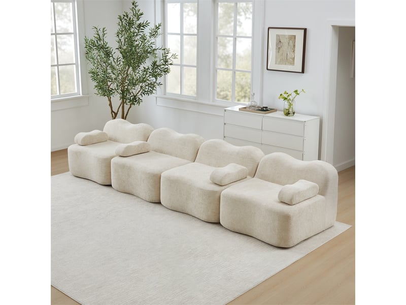  Canapé 4 places - 384x98x70 cm - canapé droit modulable velours, mousse 32d, sans structure rigide et coussins amovibles - beige  - Conforama B