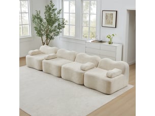 Canapé 4 places - 384x98x70 cm - canapé droit modulable velours, mousse 32d, sans structure rigide et coussins amovibles - beige