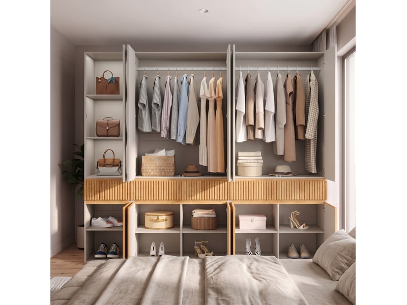 Armoire 225x50x200 cm 10 portes mdf panneau de particules chêne clair et gris - Conforama E