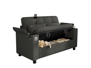 Canapé droit 2 places avec rangement, ports usb et type c - assise épaisse, corduroy gris