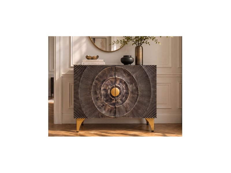  Buffet solaris 100 cm en bois massif de manguier noir – 2 portes – pieds et détails dorés  - Conforama E