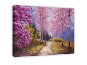 Tableau décoration murale impression sur toile forêt bouleaux rose - 60x40 cm - tableau décoration murale chambre et salon