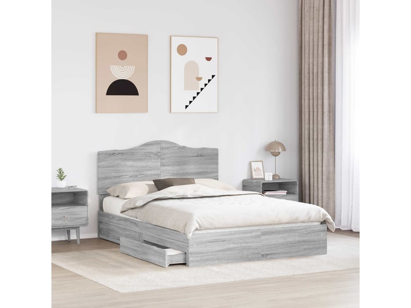  Lit double- lit adulte -  lit de rangement gris sonoma 150 x 200 cm bois d'ingénierie  - Conforama B