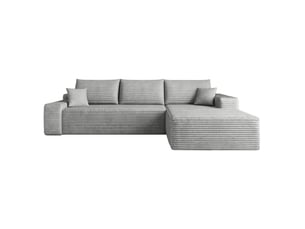 Canapé d’angle modulable 270 cm en velours côtelé, méridienne en l, assise profonde, sans montage, gris
