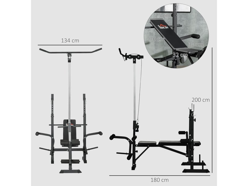  Banc de musculation multifonctionnel réglable pour un entraînement complet du corps, 180 x 134 x 200 cm, argent et noir  - Conforama E
