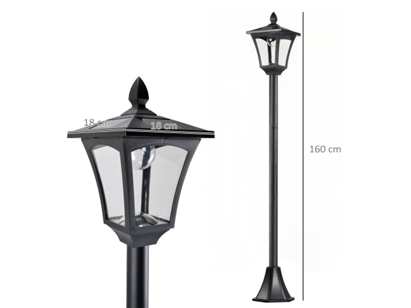  Lanterne solaire de jardin led 40 lm, noire, 18 x 18 x 160 cm, éclairage d’allée  - Conforama D