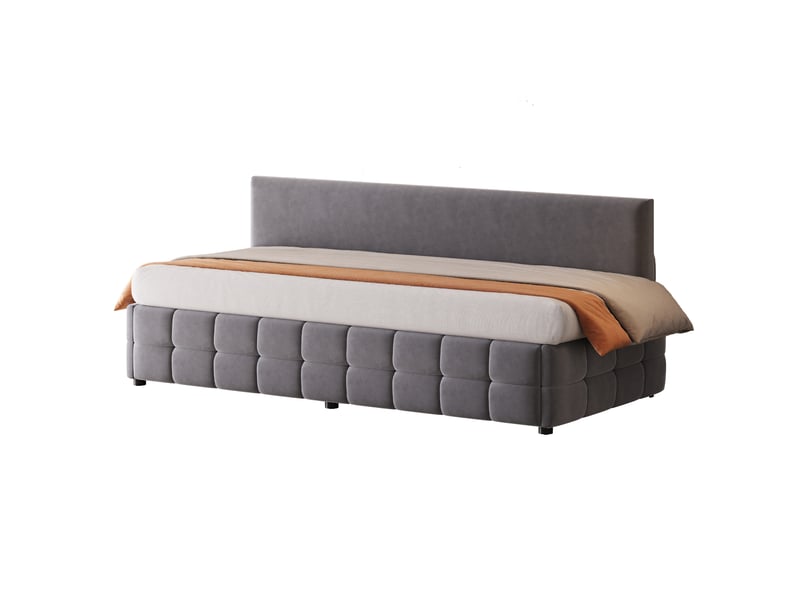  Lit capitonné 90*200 cm gris foncé avec coffre hydraulique, dossier sans accoudoirs, velours  - Conforama A